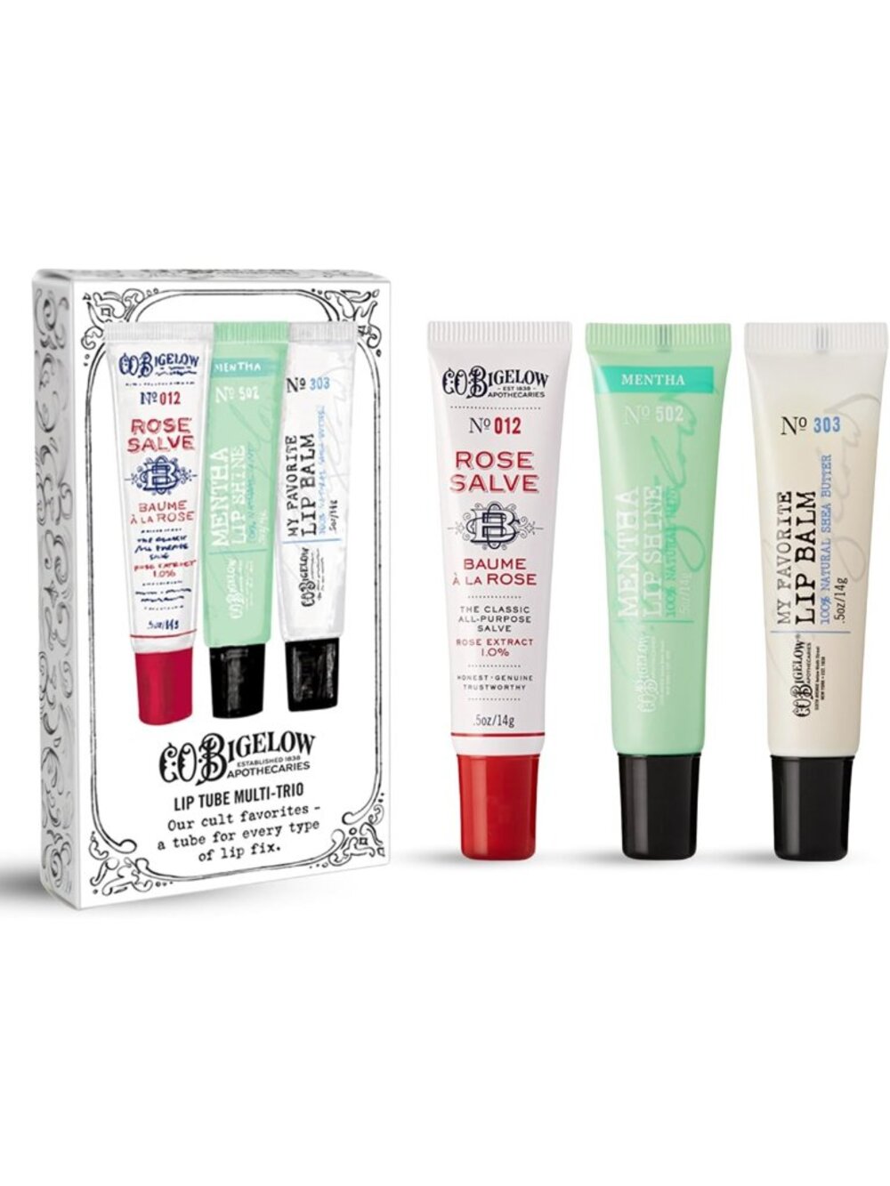 Assorted Lip Balm Trio Set - Rose Salve, Mentha Shine & Favorite Lip Care, 3